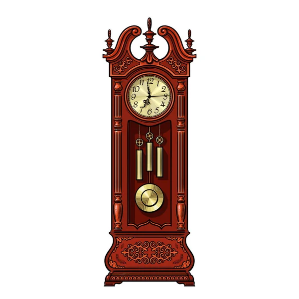 Antique grandfather pendulum clock. Vector illustration isolated on white background. — Stock Vector