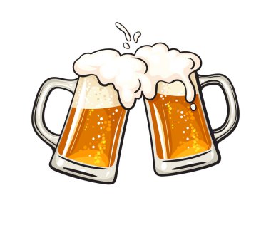İki tost bardağı, şerefe. Bira ve köpükle dolu bardaklar tıkırdıyor.