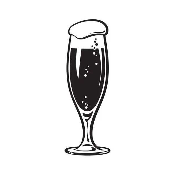 フルートスタイルのビールグラス。白地に手描きベクトルイラスト. — ストックベクタ