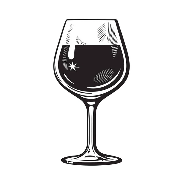 Ein Glas Wein im Vintage-Stil. Weinglas-Ikone. Schwarz-weiße Vektorillustration auf weißem Hintergrund. — Stockvektor