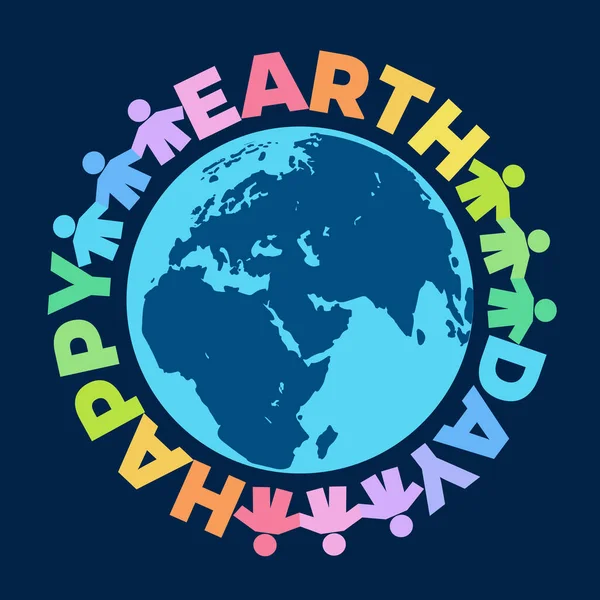 Happy Earth Day-Plakat. Handgezeichnete Vektorillustration mit Grußtext rund um den Globus. — Stockvektor