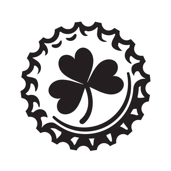 St Patricks Day symbole trèfle feuille sur bouchon de bouteille de bière. Illustration vectorielle isolée sur fond blanc — Image vectorielle