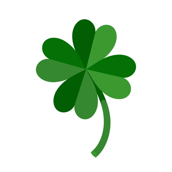 Glückliches vierblättriges grünes Kleeblatt zum St. Patricks Day. Vektor-Illustration isoliert auf weißem Hintergrund — Stockvektor