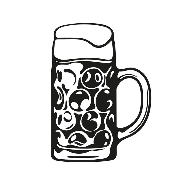 Caneca de cerveja de vidro Oktoberfest. Vetor desenhado à mão illustratio. — Vetor de Stock