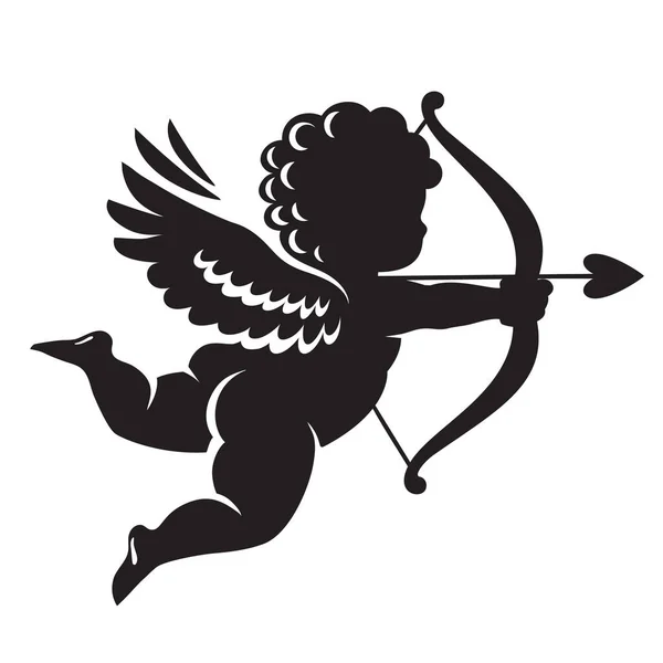 Svart siluett av Cupid siktar en båge och pil. Alla hjärtans dag kärlek symbol.vektor illustration isolerad — Stock vektor