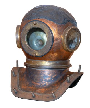Eski bir metal dalış kask.