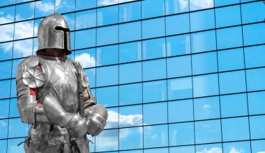 Şövalye kask ve metal zırh.