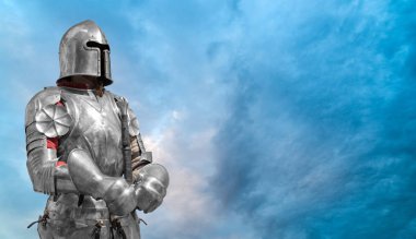 Şövalye kask ve metal zırh.