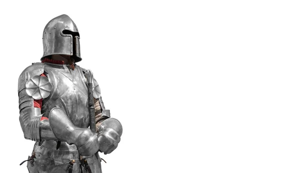 Beyaz Bir Arka Plan Üzerinde Parlak Metal Zırh Şövalye — Stok fotoğraf