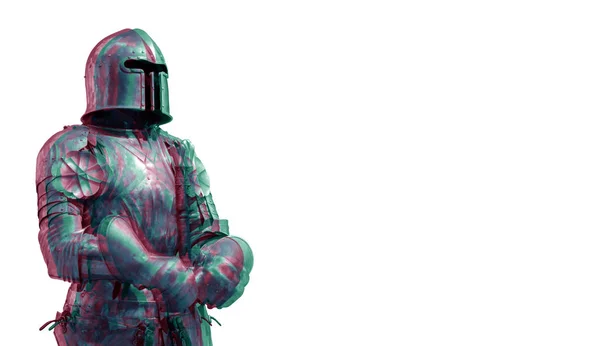 Knight Shiny Metal Armor White Background Double Exposure — Stock Photo, Image