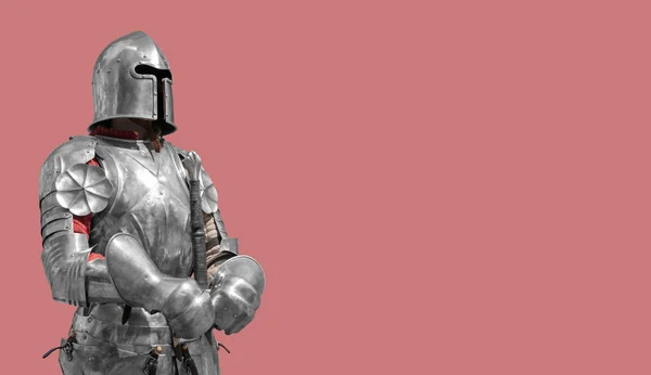 Medieval Knight Shiny Metal Armor Creamy Background — Stock Photo, Image