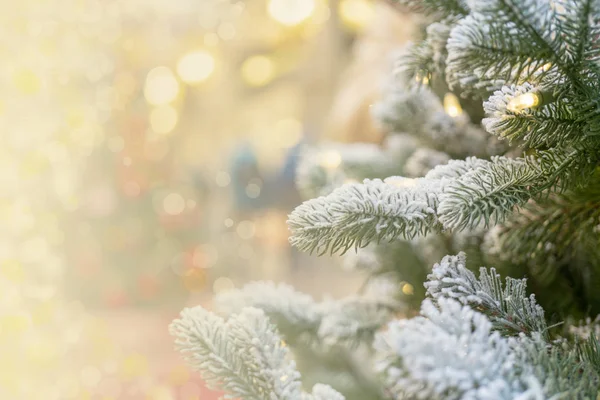 Weihnachten Hintergrund Zweige Spielzeug Schnee — Stockfoto