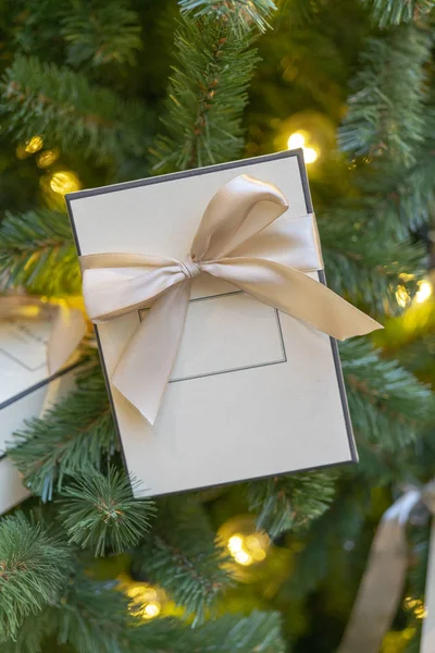 Doos Van Gift Voor Kerstmis Spar Plaats Voor Inscriptie — Stockfoto