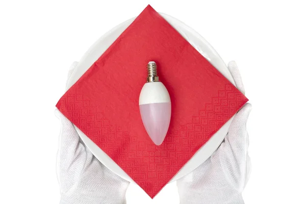 Лампочка Тарілці Подарунок Творче Рішення — стокове фото