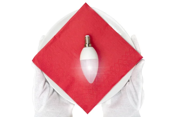 Лампочка Тарілці Подарунок Творче Рішення — стокове фото