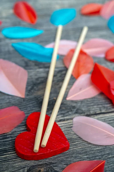 筷子和心脏 情人节贺卡 — 图库照片