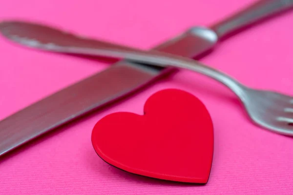Coração Garfo Faca Cartão Postal Dia Dos Namorados — Fotografia de Stock