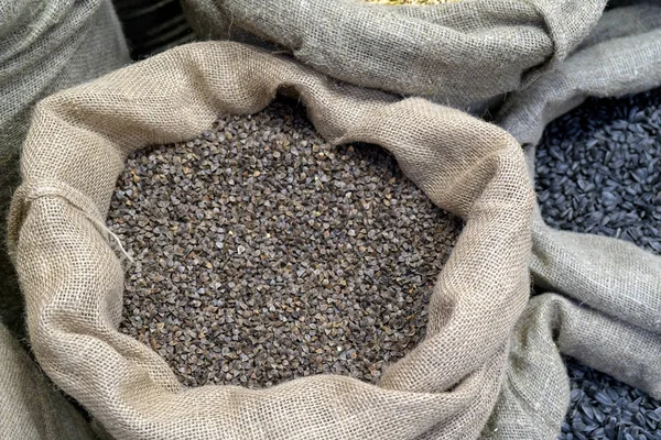 Buckwheat in bag at the market