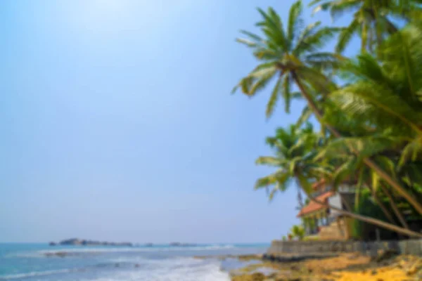 Strand Palmer Sand Blå Himmel Plats För Semester Och Rekreation — Stockfoto