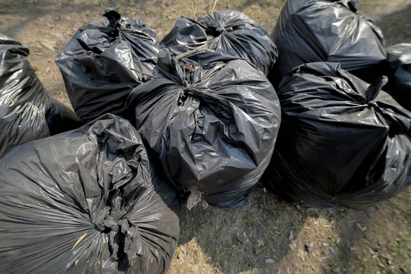 Large Black Garbage Bags Outdoors Daytime — Stock Photo, Image