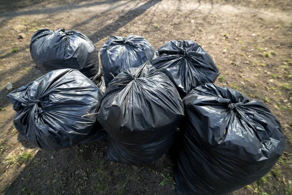 Large Black Garbage Bags Outdoors Daytime — Stock Photo, Image