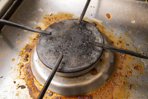 Vuile Gaskachel Voor Het Koken Keuken — Stockfoto