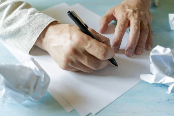 Close Man Writing Paper — Stock Photo, Image