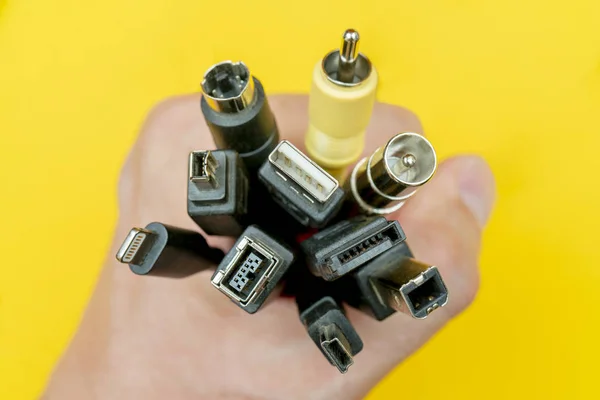 Conectando Cables Para Ordenador Tipos Conectores — Foto de Stock