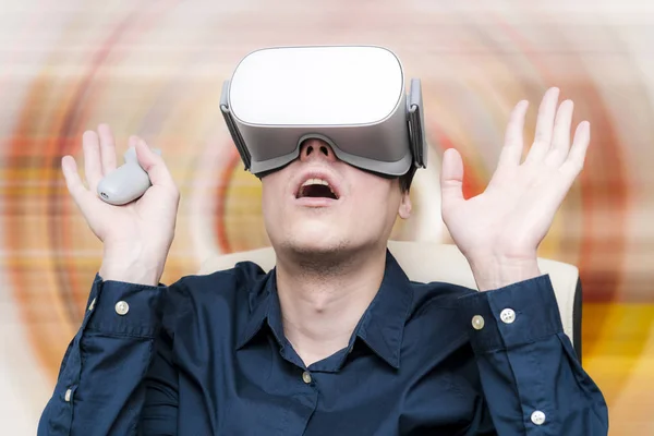 Young man of virtual reality. Innovation and technological advan