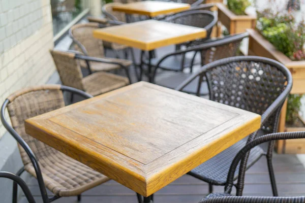 Tables Bois Dans Café Été Rue — Photo