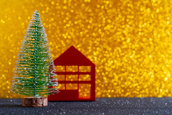 Fond Paillettes Dorées Avec Décoration Noël — Photo