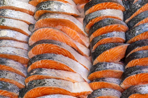 Abstract Sliced Red Salmon Sea Market Stall Background — Stock Photo, Image