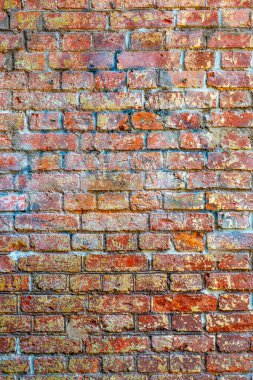 İç tasarım ve çeşitli sahneler için veya video röportajları için arka plan olarak eski kırmızı tuğla duvarın arka planı.