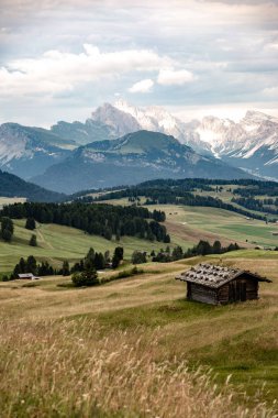 Seiser Alm manzara. Dolomites Alpleri, Trentino Alto Adige, İtalya