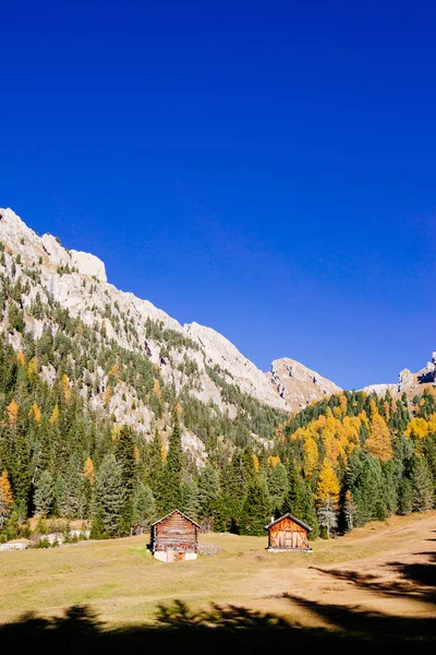 Podzimní krajina v Dolomitských Alpách, Trentino Alto Adige, Itálie. — Stock fotografie