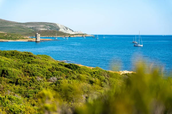 Ville sjømerker på "Sentier des douaniers" stien, i Cape Corse, Korsika stockfoto