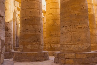 Karnak Tapınağı, tapınağın kalıntıları, duvarda kabartmalı hiyeroglifler.