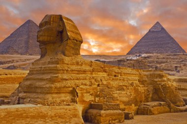 View of the sphinx Egypt, the giza plateau in the sahara desert clipart