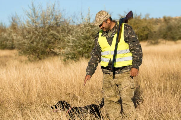 Chasseurs Avec Drathaar Allemand Épagneul Chasse Pigeon Avec Des Chiens — Photo