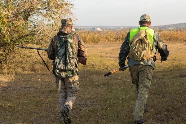 Cazadores Con Drathaar Alemán Spaniel Caza Palomas Con Perros Chalecos —  Fotos de Stock