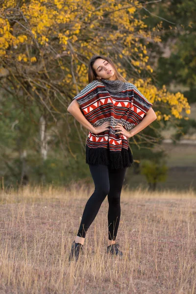 Herbstporträt Eines Mädchens Ethnischen Pullover — Stockfoto