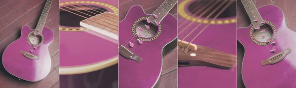 Close up set of a guitar in variety positions