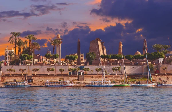 Вид Луксор Карнакский Храм Другого Берега Реки Нил Египет Африка — стоковое фото