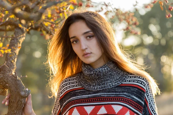 民族のセーターの少女の秋の肖像 — ストック写真