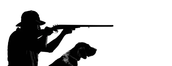 Hunter Met Een Duitse Drathaar Spaniel Duiven Jacht Met Honden — Stockfoto
