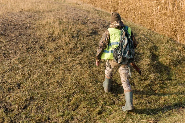 Hunter Met Een Duitse Drathaar Spaniel Duiven Jacht Met Honden — Stockfoto