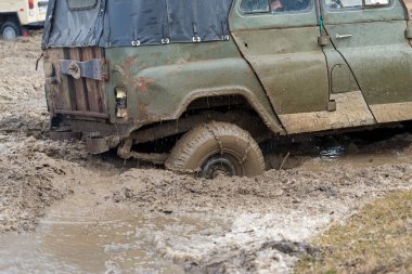 Old SUV car riding outdoors