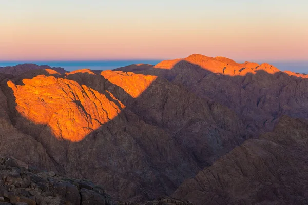 Amazing Sunrise at Sinai Mountain, Beautiful dawn in Egypt, Beautiful view from the mountain. Panorama.