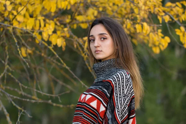 Bela Jovem Mulher Parque Outono — Fotografia de Stock