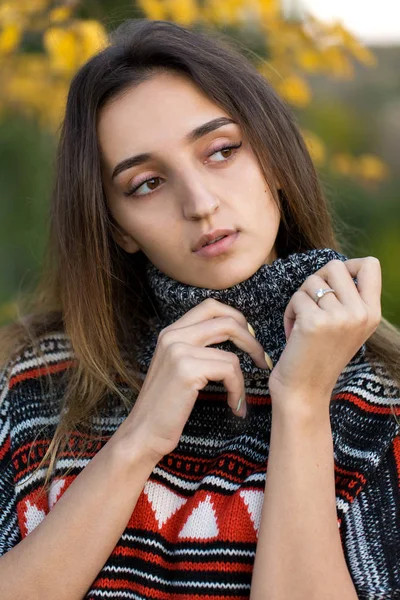 Schöne Junge Frau Warmen Pullover — Stockfoto